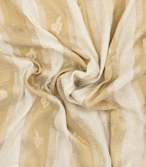 Off White Woven Synthetic Satin Saree With Floral Zari Motifs-BL4855