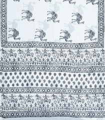 White Printed Jaipur Cotton Saree With Camel Motifs-JC1500