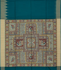 Cyan Woven Synthetic Tussar Saree With Madhubani Printed Pallu-BL4481