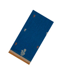 Blue Handloom Bengal Cotton Saree With Floral Buttas-BG1588