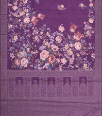 Dark Purple Printed Synthetic Tussar With Contrast Zari Border-SY0293