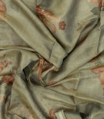 Cardamom Green Woven Synthetic Cotton Saree With Printed Floral Motifs-BL4707