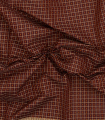 Maroon Handloom Village Cotton Saree With Checks & Buttas-VC1630