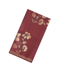 Brown Printed Synthetic Dola Silk Saree With Zari Stripes-BL5507