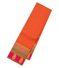 Orange Handloom Kanchipuram Silk Saree With Payadi Checks-KA14838