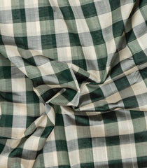 White & Green Handloom Silk Cotton Saree With Checks & Zari Border-SC4645
