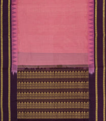 Peach Handloom Korvai Silk Cotton Saree With Maroon Border-SC4423