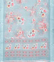 Steel Blue Woven Synthetic Moss Chiffon Saree With Printed Floral Motifs-BL3780