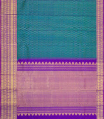 Peacock Blue Handloom Kanchipuram Silk Saree With Zari Checks & Buttas-KA16307