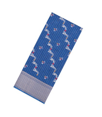 Blue Printed Synthetic Dola Silk Saree With Motifs & Zari Stripes-SY0438