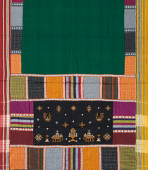 Green Woven Cotton Saree With Kasuti Hand Embroidered Border & Pallu-EN1770