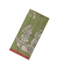 Cardamom Green Printed Synthetic Tussar Silk Saree With Contrast Border-SY0097