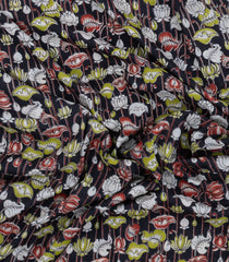 Black Printed Kalamkari Cotton Saree With Zari Border-KAL1211