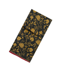 Black Handloom Linen Saree With Printed Yellow Floral Motifs-LI0783