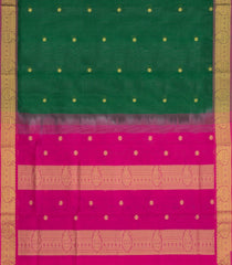 Dark Green Handloom Silk Cotton Saree With Zari Buttas & Contrast Border-SC4655
