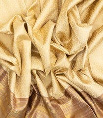 Cream Handloom Korvai Kanchipuram Silk Saree With Floral Jaal Motifs-KA13166