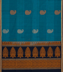 Cyan Handloom Village Cotton Saree With Buttas-VC1654
