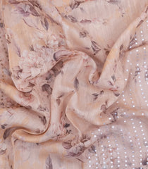 Peach Printed Tussar Silk Saree With Floral Motifs-TU3695