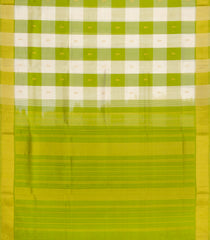 White & Green Handloom Silk Cotton Saree With Checks & Zari Buttas-SC4622