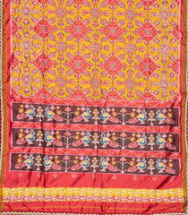 Red Handloom Blended  Silk Saree With Ikat Motifs & Hand Embroidered Selvage-EN1711