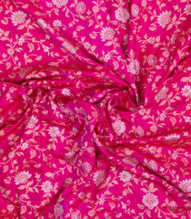 Hot Pink Handloom Banarasi Tanchoi Silk Saree With Meena Floral Motifs-BE1850
