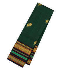 Bottle Green Handloom Kanchipuram Silk Saree With Peacock Buttas-KA13961