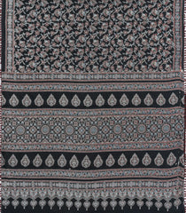 Black Printed Jaipur Cotton Saree With Floral Motifs-JC1864