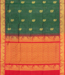 Dark Green Handloom Silk Cotton Saree With Checks & Buttas-SC4732