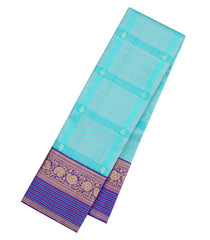 Turquoise Handloom Korvai Kanchipuram Silk Saree With Checks-KA15381