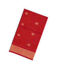 Red Handloom Silk Cotton Saree With Checks & Buttas-SC4243
