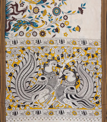 Off White Printed Kalamkari Cotton Saree With Zari Border-KAL1208