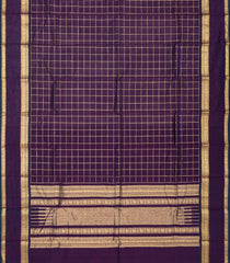 Magenta Handloom Kanchi Cotton Saree With Zari Checks