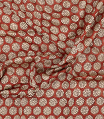 Rust Printed Chanderi Cotton Saree With Floral Motifs-CC1769