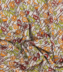 Crimson Printed Kalamkari Cotton Saree With Zari Border-KAL1209