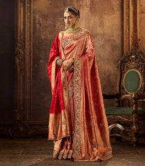 Red Woven Blended Silk Saree & Duppatta With Zircon Embroidery -EN1951