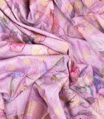 Lavender Woven Art Tussar Saree With Printed Floral Motifs-BL3967