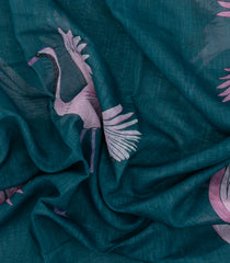 Teal Printed Synthetics Linen Saree With Zari Border-BL5329