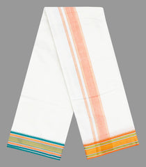 Cream 9 x 5 Cotton Dhoti With Orange And Green Zari Thread Border-CD1504