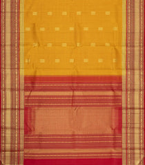 Mustard Handloom Korvai Kanchipuram Silk Saree With Checks & Buttas-KA15896