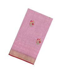 Dusty Pink Embroidered Linen Saree With Floral Motifs-LI0758