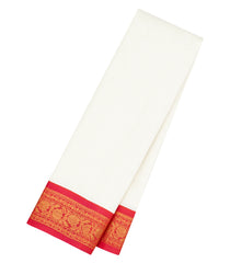 White Handloom Gadwal Cotton Saree With Checks & Contrast Border-GA0349