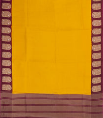 Yellow Woven Blended Viscose Saree With Zari Checks & Contrast Border-5508
