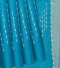 Steel Blue Woven Tussar Silk Saree With Chevron Stripes-Steel Blue