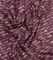 Burugndy Printed Tussar Silk Saree With Floral Motifs-TU3625