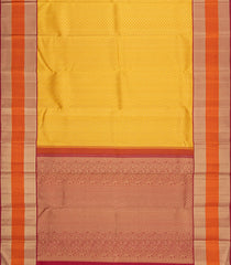 Mustard Handloom Korvai Kanchipuram Silk Saree With Diagonal Zari Stripes-KA16603