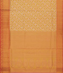 Mustard Handloom Kanchipuram Tissue Silk Saree With Floral Motifs & Contrast Border-KA13511