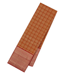 Rust Handloom Kanchipuram Silk Saree With Zari Checks-KA14747