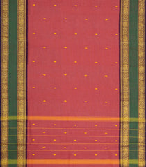 Peach Woven Chettinad Cotton Saree With Buttas & Contrast Border-CN1925
