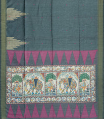 Grey Woven Synthetic Dupion Saree With Printed Paintings In Pallu-BL4293