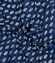Indigo Printed Jaipur Cotton Saree With Printed Floral Motifs-JC1759